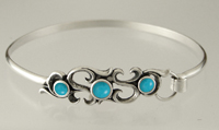 Sterling Silver Victorian Strap Latch Spring Hook Bangle Bracelet with Turquoise